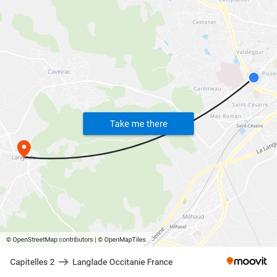 Capitelles 2 to Langlade Occitanie France map