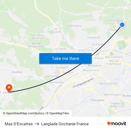 Mas D'Escattes to Langlade Occitanie France map