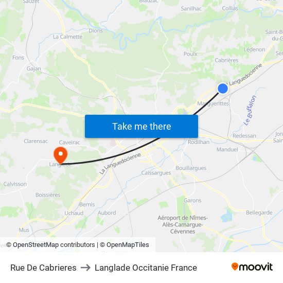Rue De Cabrieres to Langlade Occitanie France map