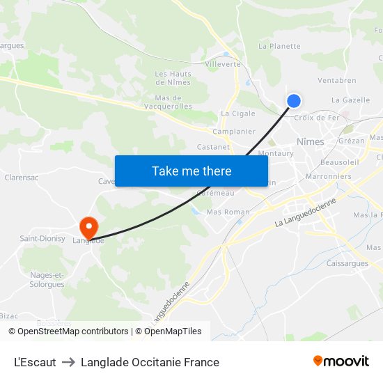 L'Escaut to Langlade Occitanie France map