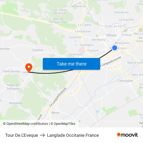 Tour De L'Eveque to Langlade Occitanie France map
