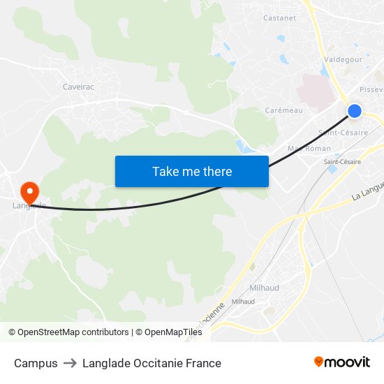 Campus to Langlade Occitanie France map