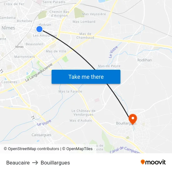 Beaucaire to Bouillargues map