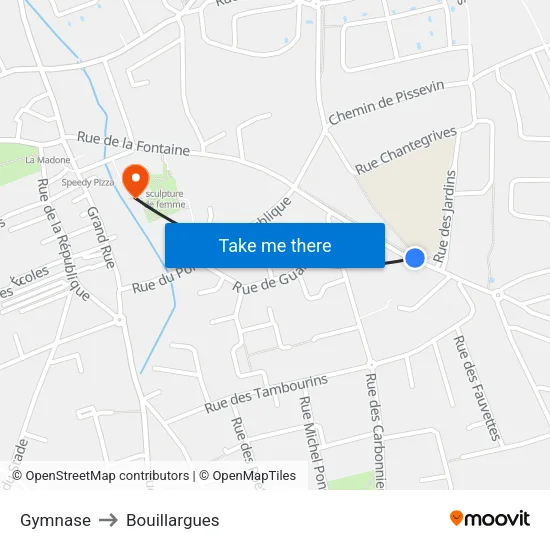 Gymnase to Bouillargues map