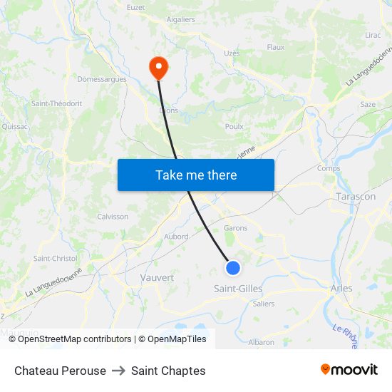 Chateau Perouse to Saint Chaptes map