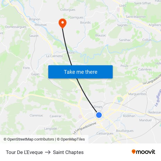 Tour De L'Eveque to Saint Chaptes map