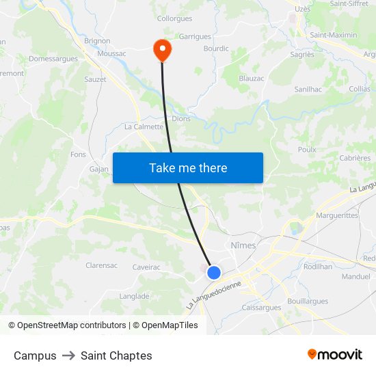 Campus to Saint Chaptes map
