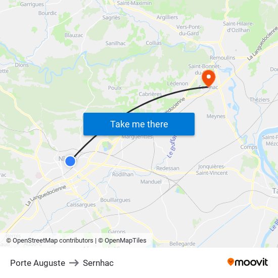 Porte Auguste to Sernhac map
