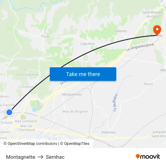 Montagnette to Sernhac map