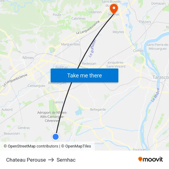 Chateau Perouse to Sernhac map