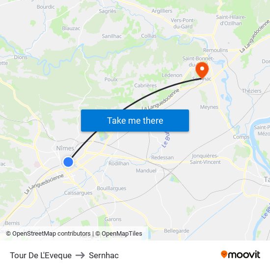 Tour De L'Eveque to Sernhac map