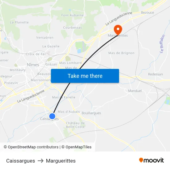 Caissargues to Marguerittes map
