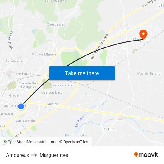 Amoureux to Marguerittes map
