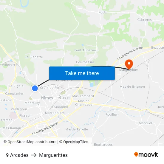 9 Arcades to Marguerittes map