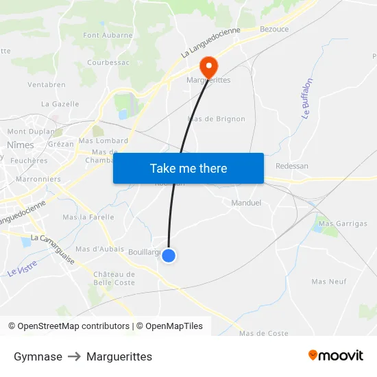 Gymnase to Marguerittes map