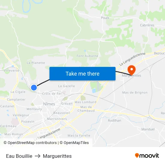 Eau Bouillie to Marguerittes map