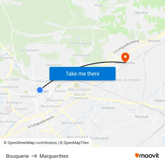 Bouquerie to Marguerittes map