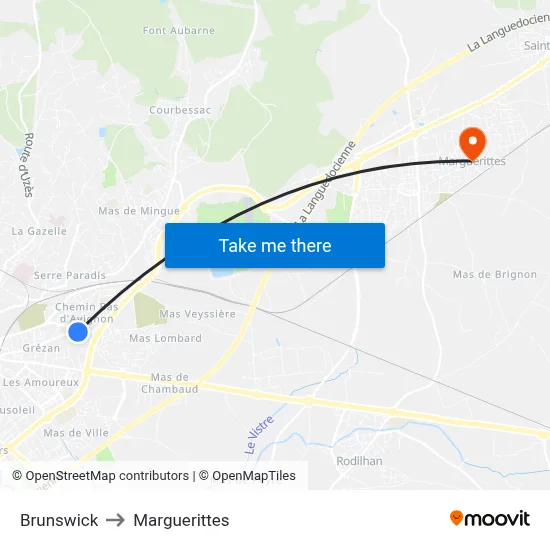 Brunswick to Marguerittes map