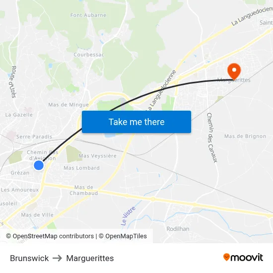 Brunswick to Marguerittes map
