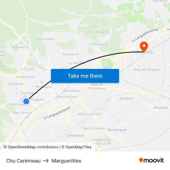 Chu Carémeau to Marguerittes map