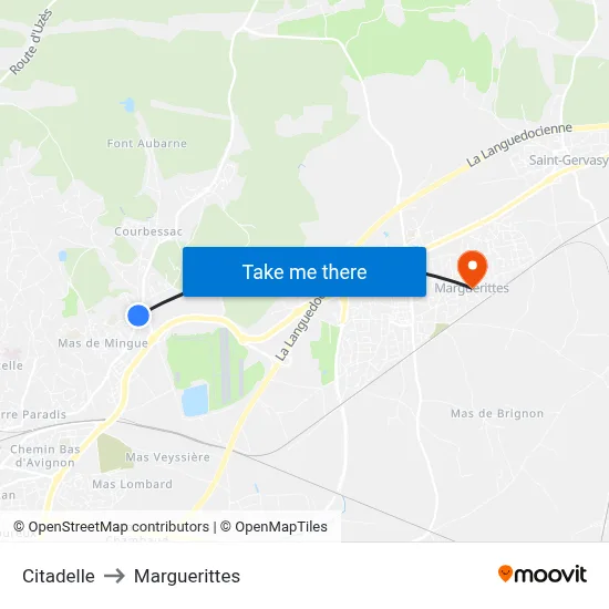 Citadelle to Marguerittes map
