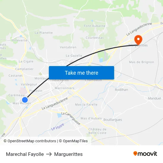 Marechal Fayolle to Marguerittes map