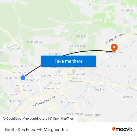 Grotte Des Fees to Marguerittes map