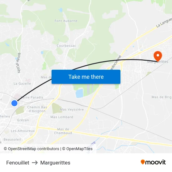 Fenouillet to Marguerittes map