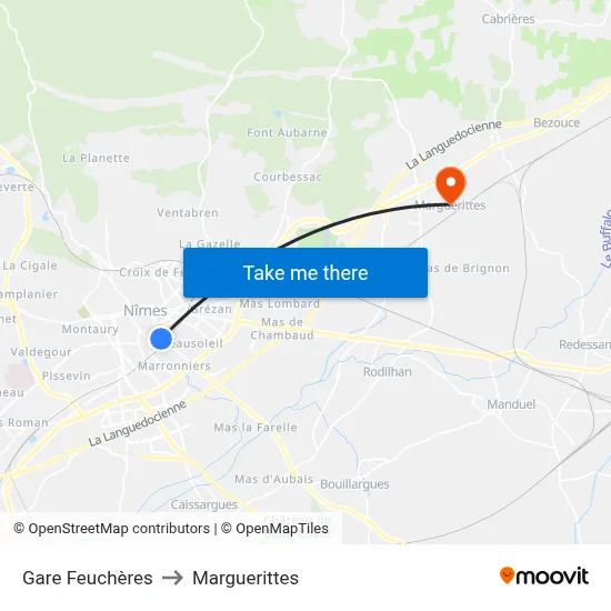 Gare Feuchères to Marguerittes map