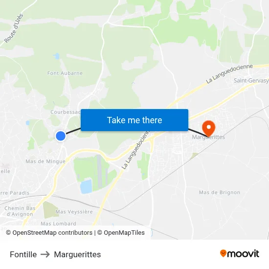 Fontille to Marguerittes map