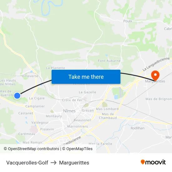 Vacquerolles-Golf to Marguerittes map