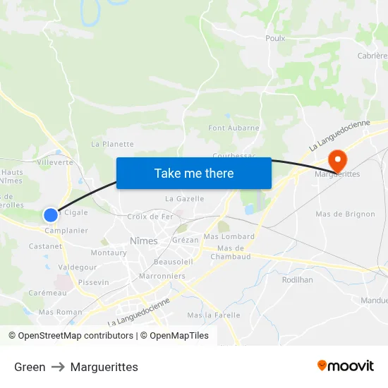 Green to Marguerittes map