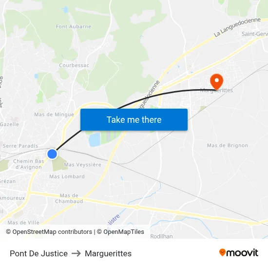 Pont De Justice to Marguerittes map