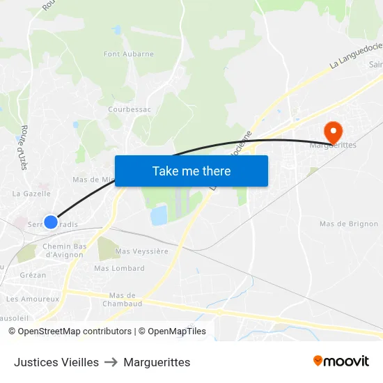 Justices Vieilles to Marguerittes map