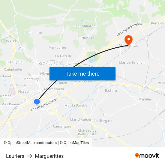 Lauriers to Marguerittes map