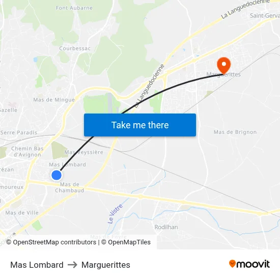 Mas Lombard to Marguerittes map