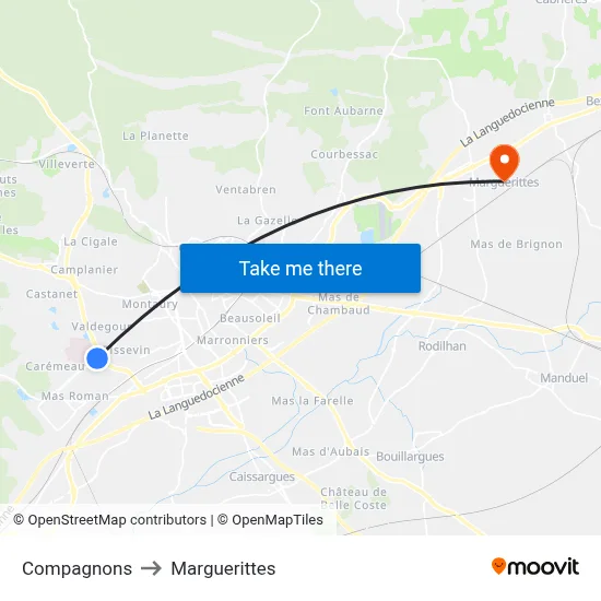 Compagnons to Marguerittes map