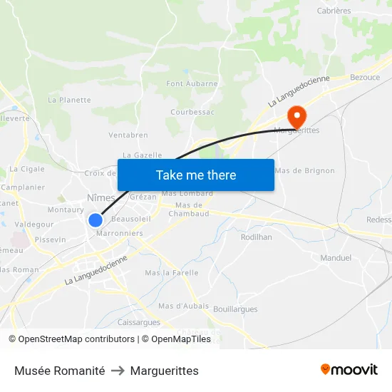 Musée Romanité to Marguerittes map