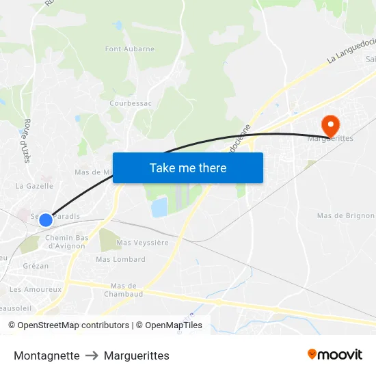 Montagnette to Marguerittes map