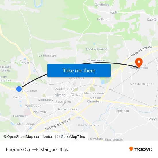 Etienne Ozi to Marguerittes map