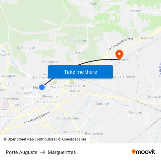 Porte Auguste to Marguerittes map