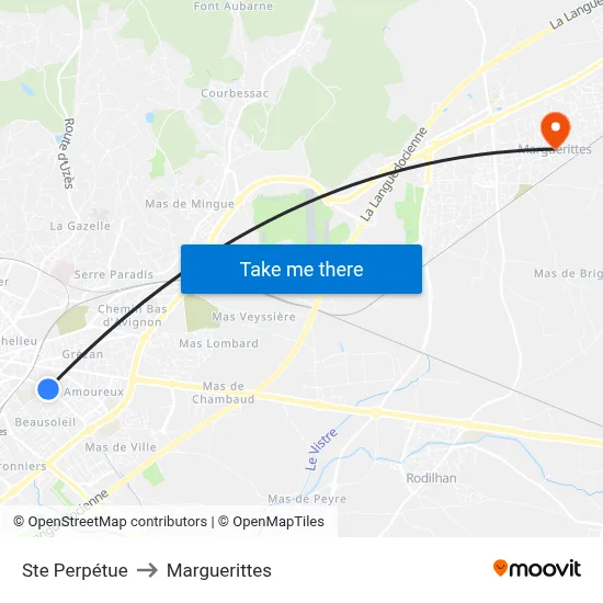 Ste Perpétue to Marguerittes map