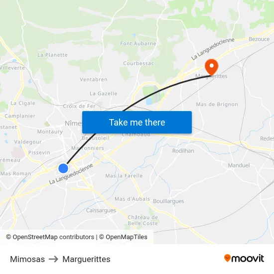 Mimosas to Marguerittes map