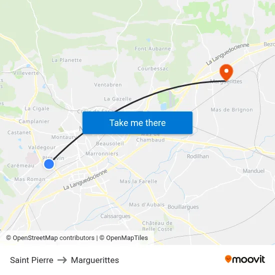Saint Pierre to Marguerittes map