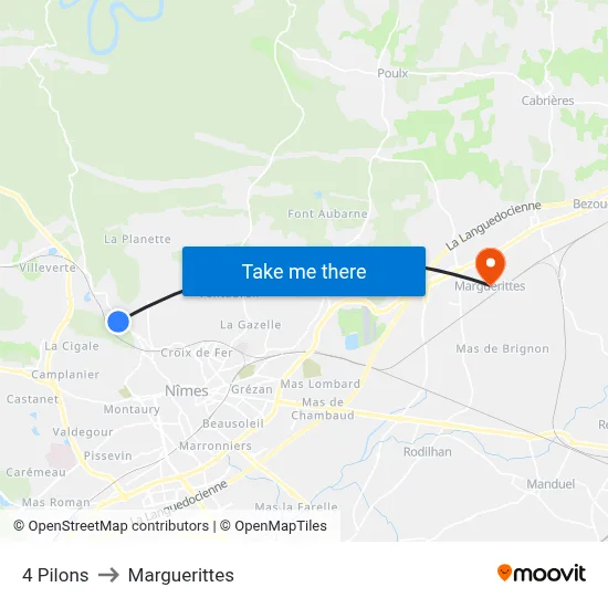 4 Pilons to Marguerittes map