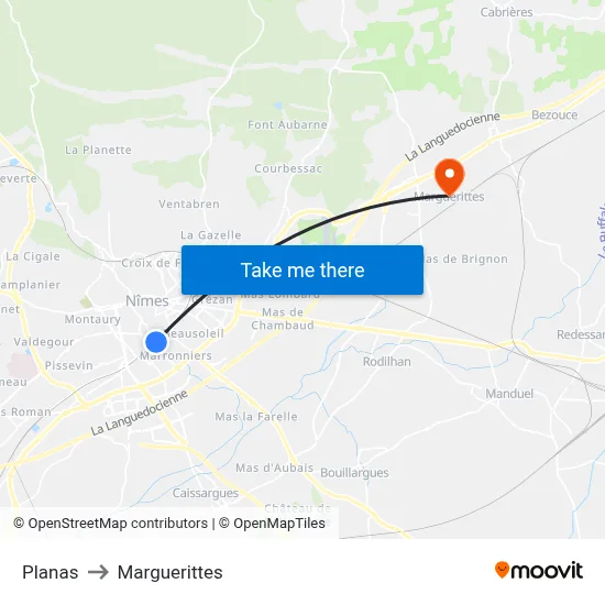 Planas to Marguerittes map