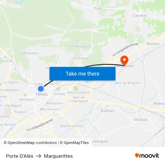 Porte D'Alès to Marguerittes map