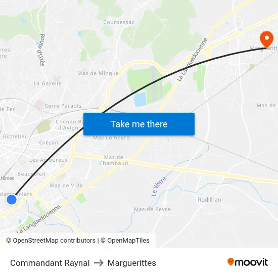 Commandant Raynal to Marguerittes map