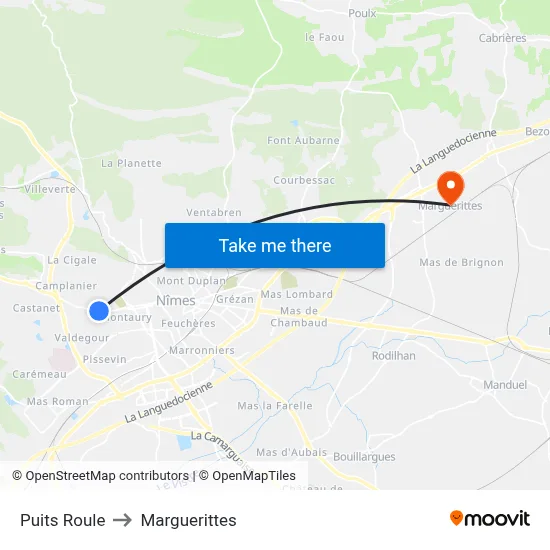 Puits Roule to Marguerittes map