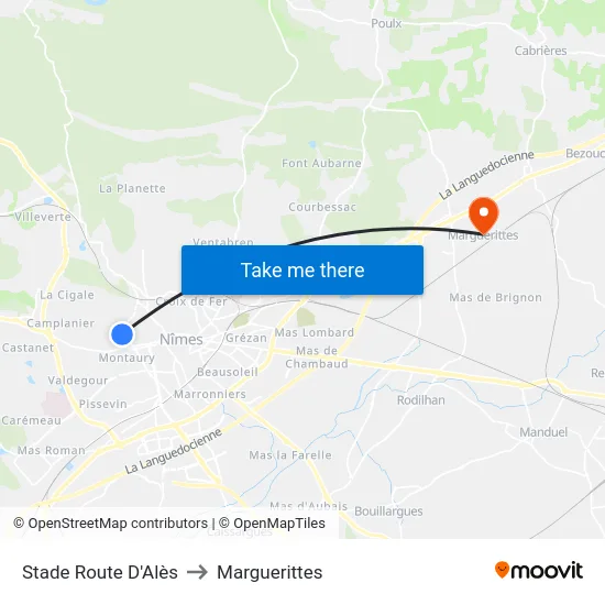 Stade Route D'Alès to Marguerittes map